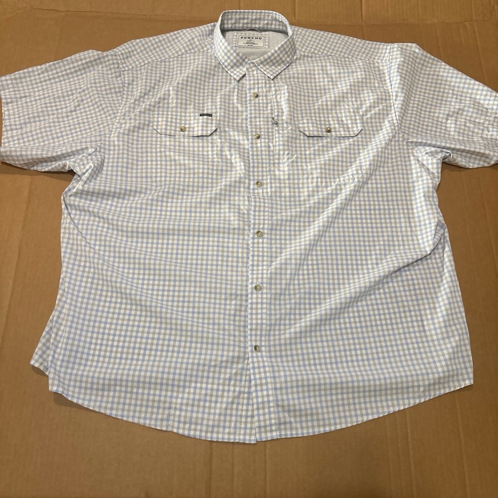 Poncho Shirt Men 3XL Check Short Sleeve Regular Fit Magnetic Pocket Fishing Vent